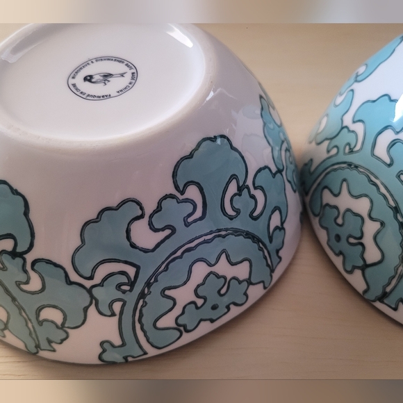 Antropology Gloriosa... Artistic Teal and White Ceramic Bowls - Picture 7 of 9